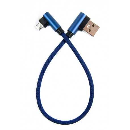 Кабель DENGOS заряда и синхронизации Micro-USB, угловые коннектори, 0,25м,"сетка",(blue)