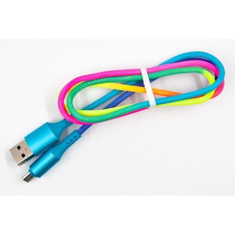 Кабель DENGOS заряда и синхронизации, Micro USB, "сетка", 1м, (rainbow)