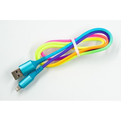 Кабель DENGOS заряда и синхронизации Lightning, "сітка", 1м, (rainbow)