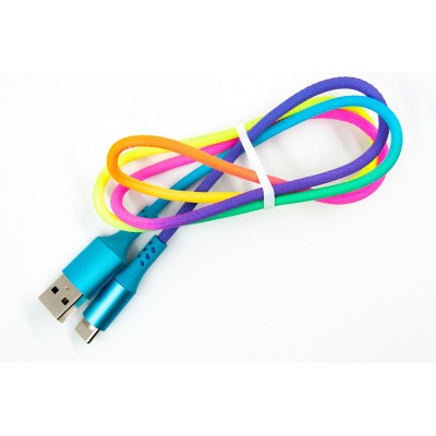 Кабель DENGOS заряда и синхронизации Type-C, "сітка", 1м, (rainbow)