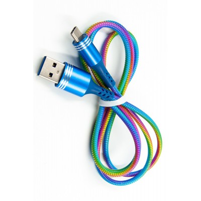 Кабель DENGOS заряда и синхронизации, Type-C, "пружина", 1м, (rainbow)