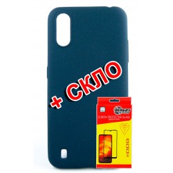 Комплект Dengos для Samsung Galaxy A01 панель + стекло защитное Carbon (Blue) (DG-KM-178)