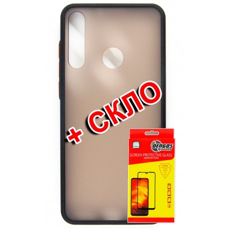Комплект DENGOS для Huawei Y6P панель матовая + стекло защитное (Black) (DG-KM-188)