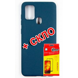 Комплект DENGOS для Samsung Galaxy A21s панель + стекло защитное Carbon (Blue) (DG-KM-204)